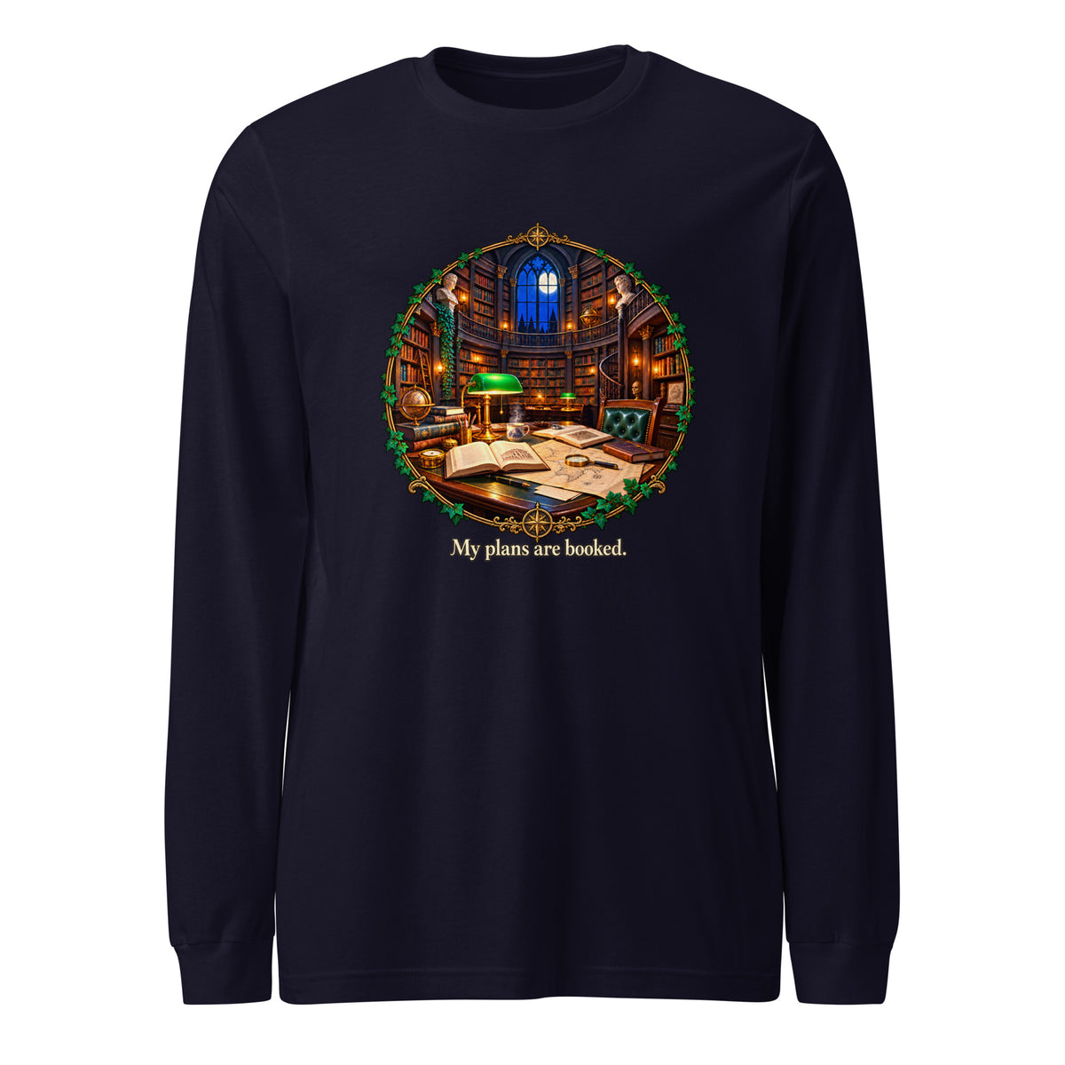 My Plans Are Booked Moonlit Library long sleeve shirt, view 3