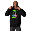 ANCIENT HISTORY. CURRENT MOOD. neon classical statue hoodie in black, front view