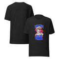 The Past Has No Chill funny history t-shirt in black heather, front and back view